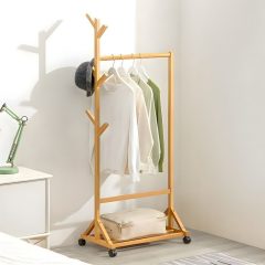   Raft de haine cu suport de pantofi și roți, BM03-60, 128 x 60 x 35 cm bambus
