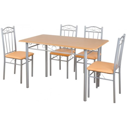 Set masa cu 4 scaune,  FUR-102-Beige, 110x70x75 cm, bej, scaun tapitat pentru living sau bucatarie