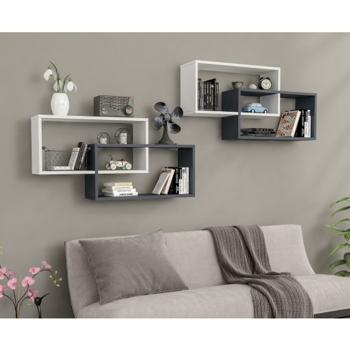 1db fali polc 104x22x45cm fehér fekete GR-01