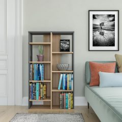 Polcos tároló könyvespolc 72x25x124cm szürke KH14-2